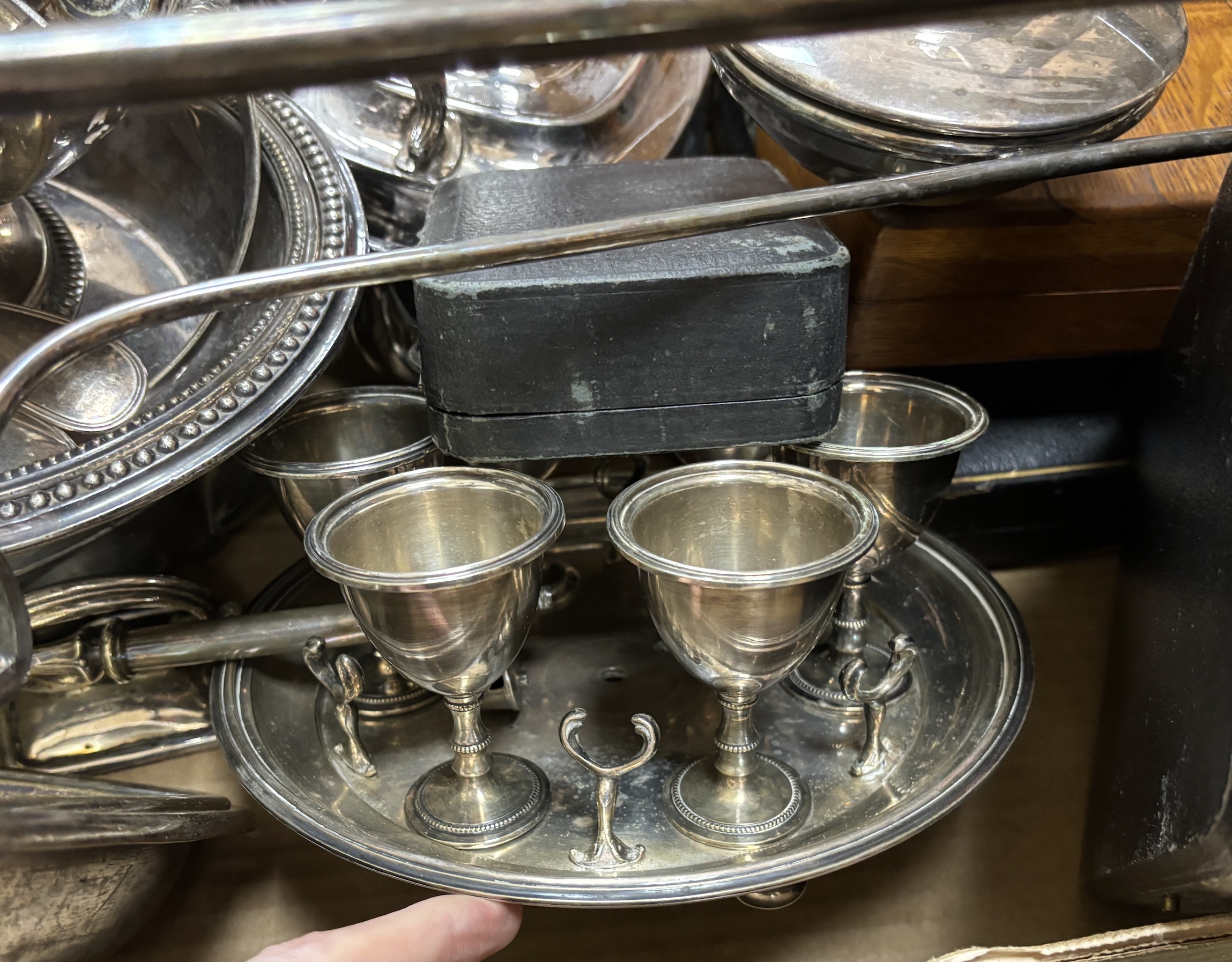 A collection of plated cutlery, some boxed, other plated ware